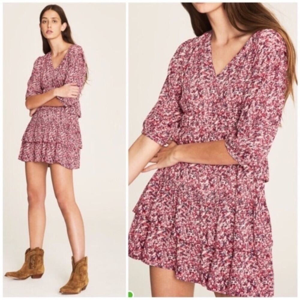 Ba&sh NWT Nina floral ruffle dress fuschia pink floral fall tiered skirt large